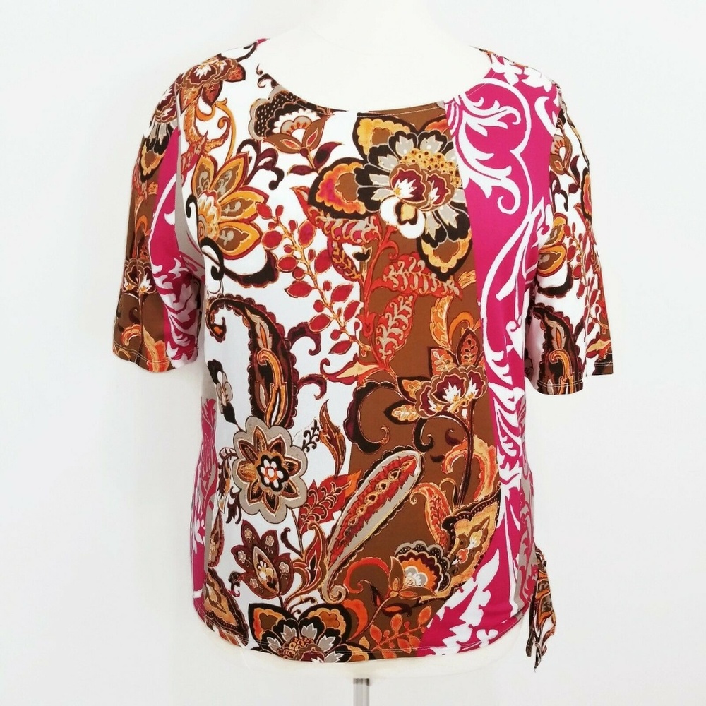 Chicos 3 Three Shirt Barocco Print Pink White NWOT